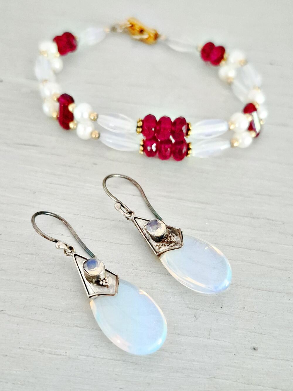 Vintage Sterling Silver Moonstone Earrings with Bracelet Lot